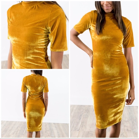 Dresses & Skirts - Gold velvet stretch dress size medium